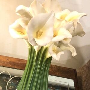 VTG Ibis & Orchid Calla Lily #301 Hand Cast Bonded Painted Marble Art Vase 13"